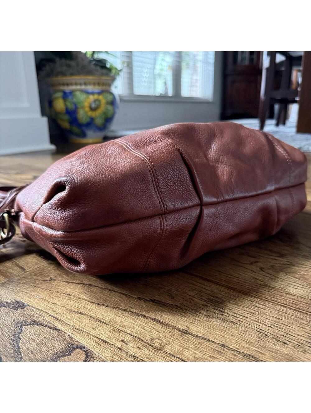 Lucky Brand Cognac Leather Boho Slouch Tote Crossbody Bag Tassel Large - Picture 6 of 11